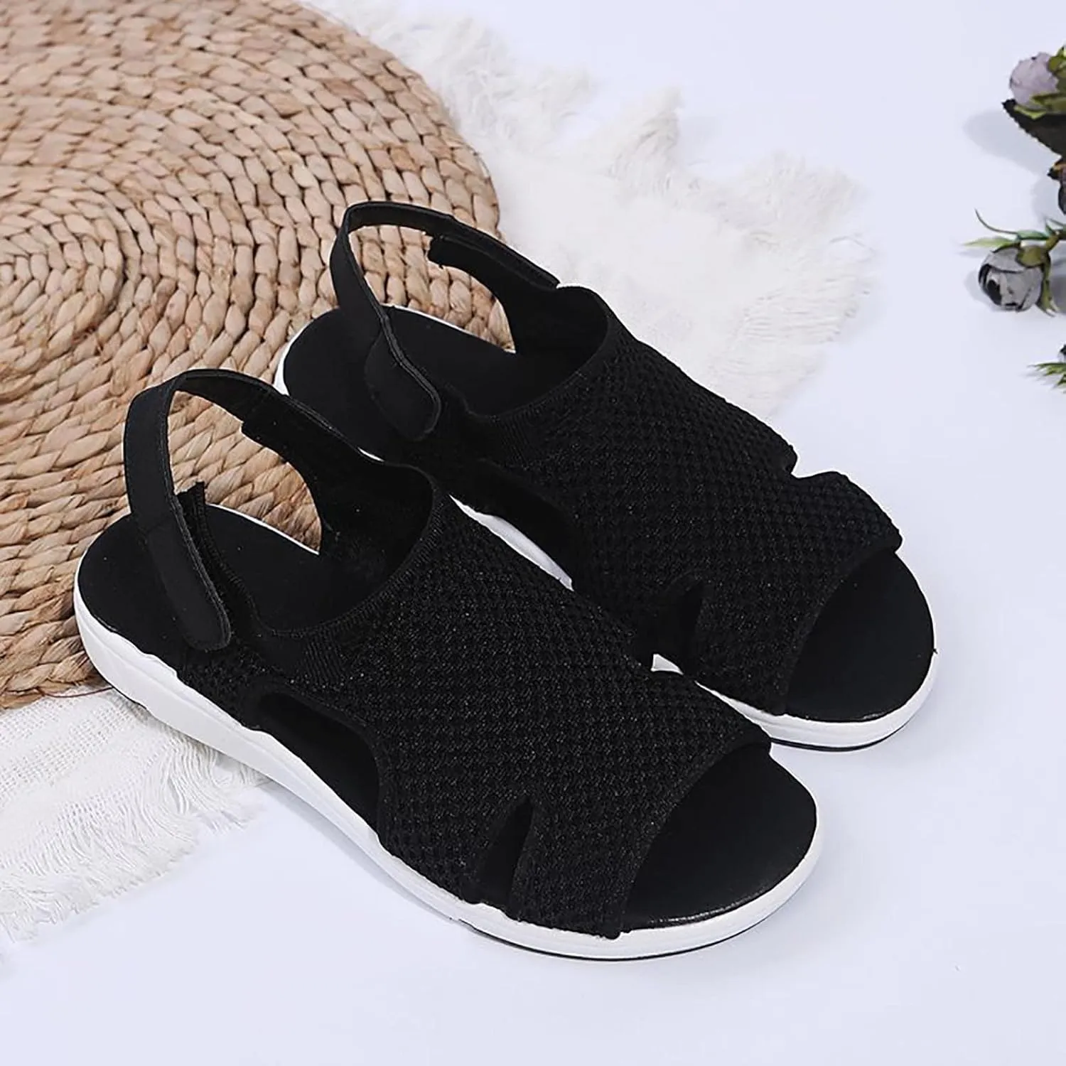 Summer Sandals for Women Platform Fashion Breathable Mesh Walking Sandals Comfortable Elastic Knit Slingback Shoes