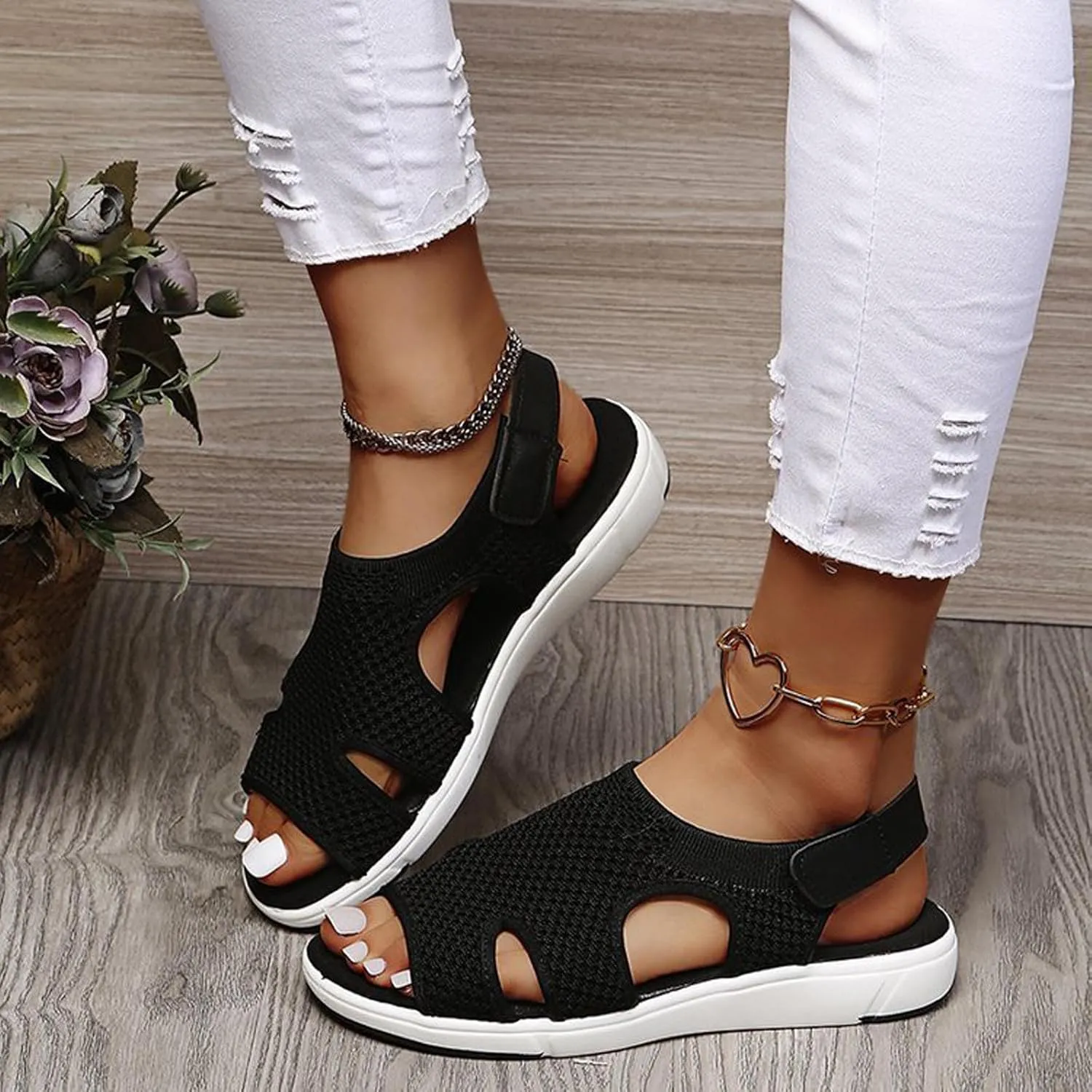 Summer Sandals for Women Platform Fashion Breathable Mesh Walking Sandals Comfortable Elastic Knit Slingback Shoes