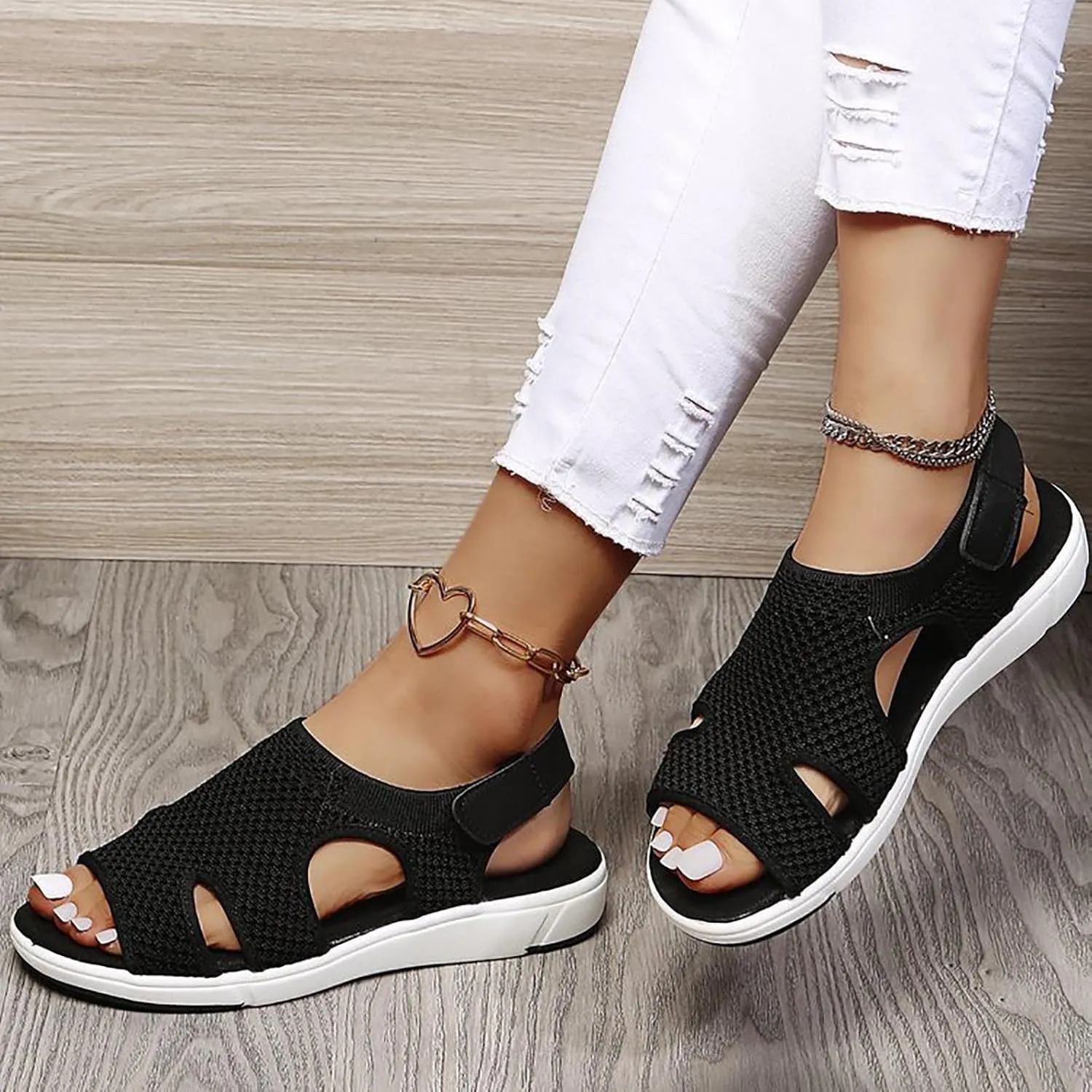 Summer Sandals for Women Platform Fashion Breathable Mesh Walking Sandals Comfortable Elastic Knit Slingback Shoes