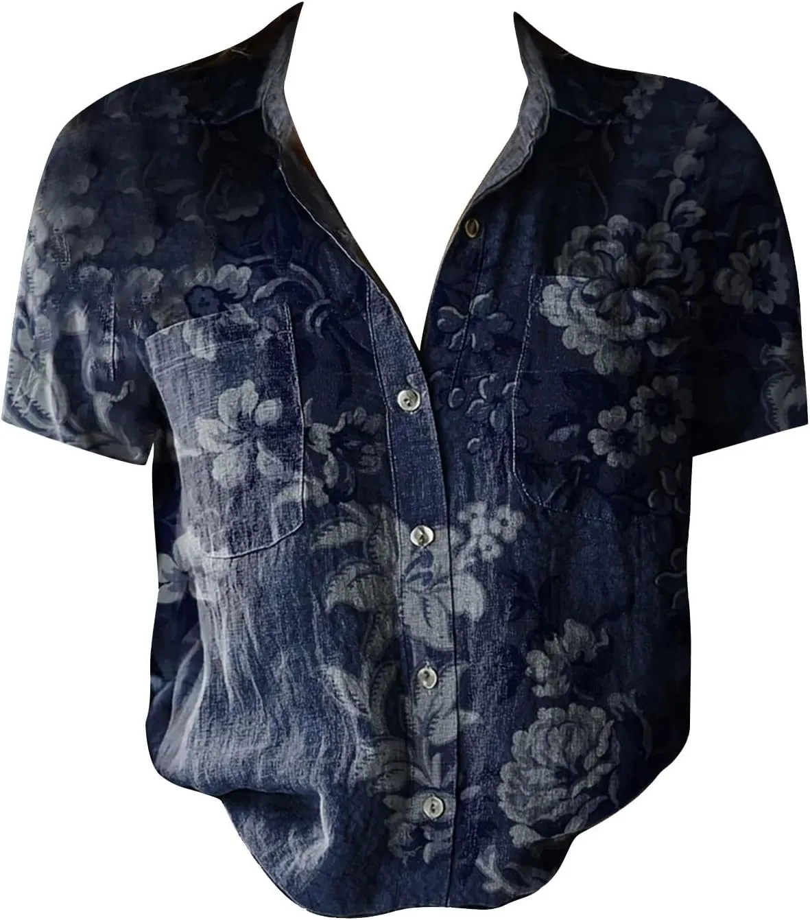 Summer Tops for Women 2025 Trendy Boho Floral Print Shirt Short Sleeve Button up Peasant Blouses Casual Loose Outfits