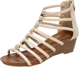 Summer Women's Wedge Bohemian Seaside Vacation Sandals - Roman-Style with Back Zipper for Effortless Beach Fashion