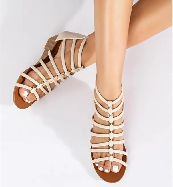 Summer Women's Wedge Bohemian Seaside Vacation Sandals - Roman-Style with Back Zipper for Effortless Beach Fashion
