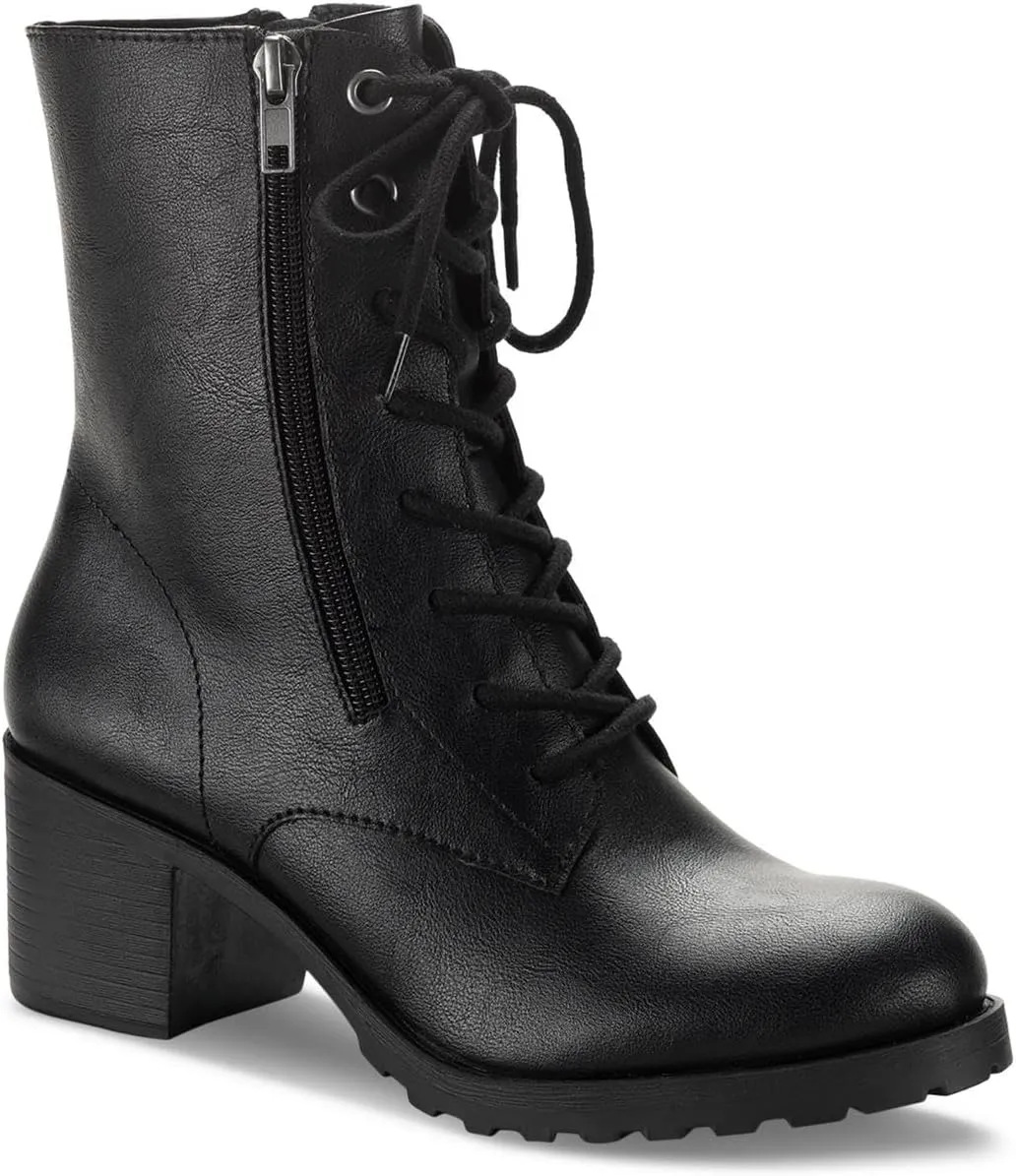 SUN STONE Womens Sheilaa Combat & Lace-Up Boots Black 7 Medium (B,M)