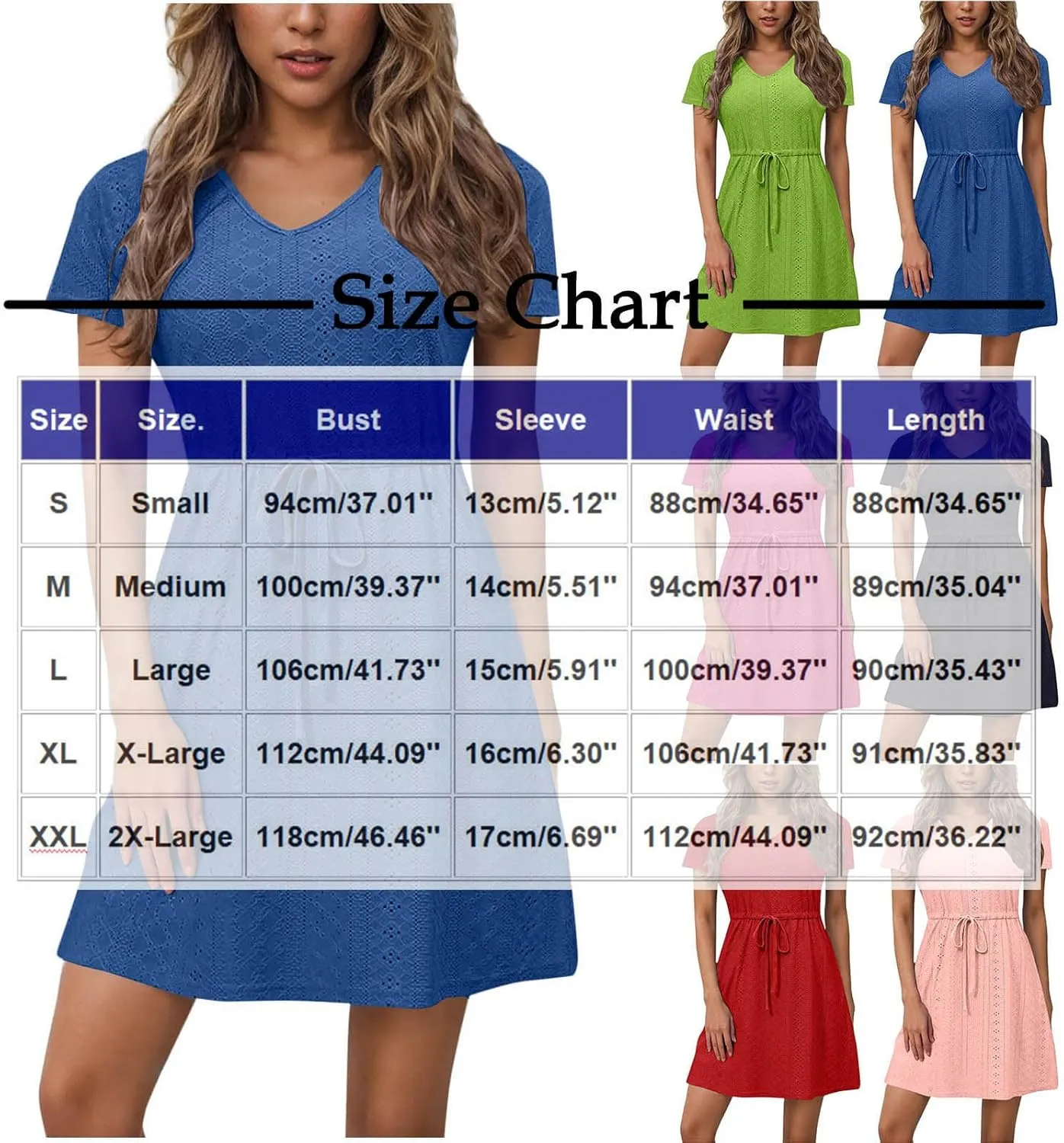 Sundresses for Women 2025 Beach Vacation Cover Ups Eyelet Tshirt Dress Casual V-Neck Drawstring Slit Flowy Mini Dress