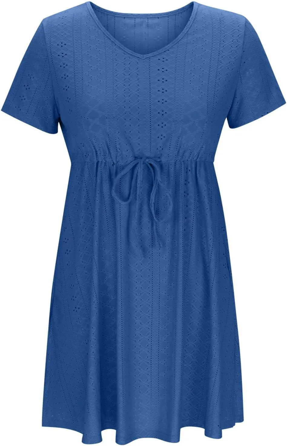 Sundresses for Women 2025 Beach Vacation Cover Ups Eyelet Tshirt Dress Casual V-Neck Drawstring Slit Flowy Mini Dress