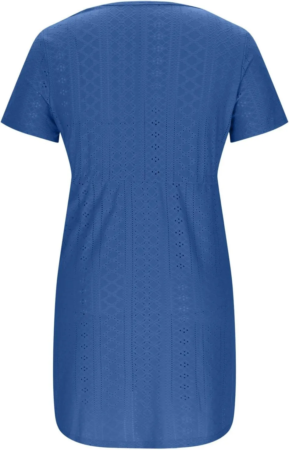 Sundresses for Women 2025 Beach Vacation Cover Ups Eyelet Tshirt Dress Casual V-Neck Drawstring Slit Flowy Mini Dress