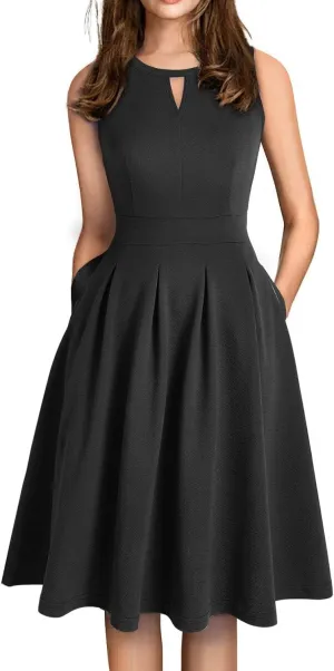 Sureple Women's Retro Sleeveless Swing Casual Work Party Dress with Pockets