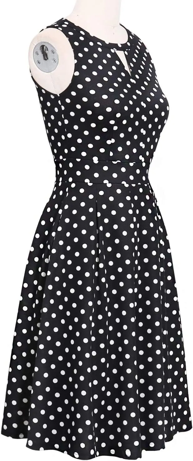 Sureple Women's Retro Sleeveless Swing Casual Work Party Dress with Pockets