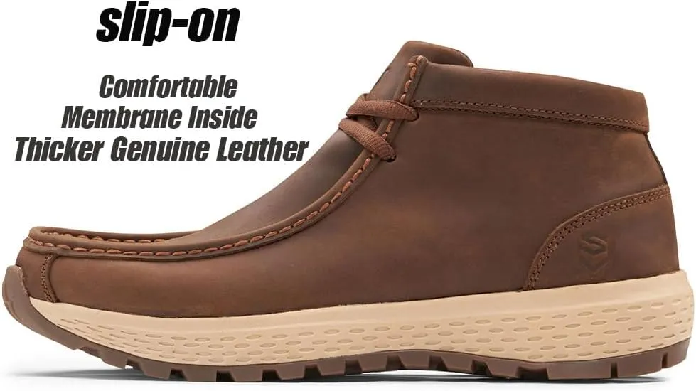 SUREWAY Men's Chukka Boots,Fashion and Comfort Driving Shoes, Leather Moc Toe Work Boots