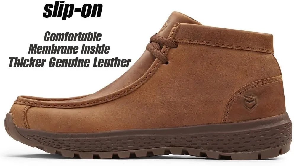 SUREWAY Men's Chukka Boots,Fashion and Comfort Driving Shoes,Lightweight Durability Leather Moc Toe Work Boots