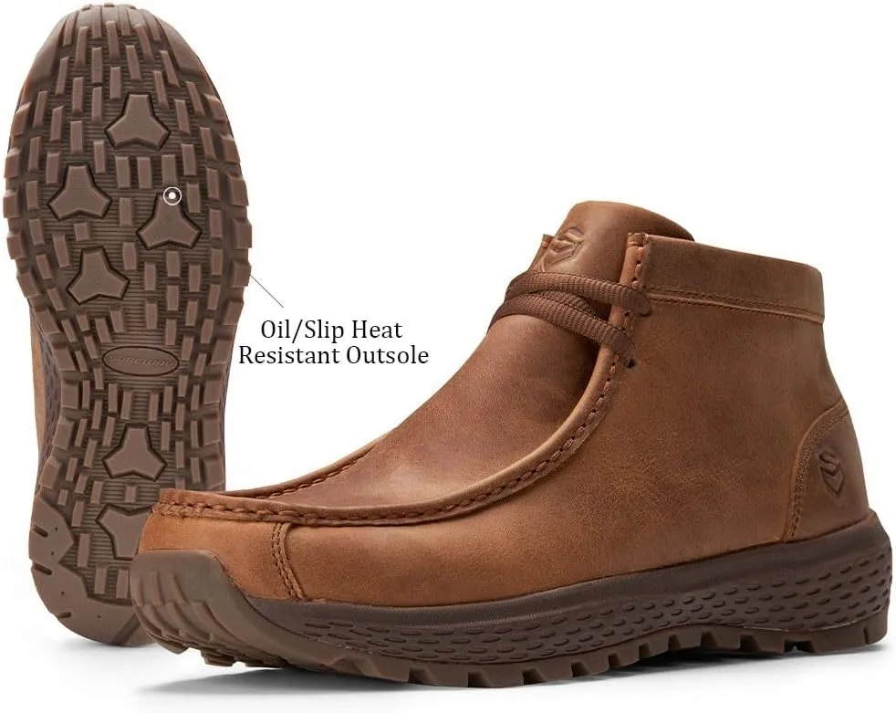 SUREWAY Men's Chukka Boots,Fashion and Comfort Driving Shoes,Lightweight Durability Leather Moc Toe Work Boots