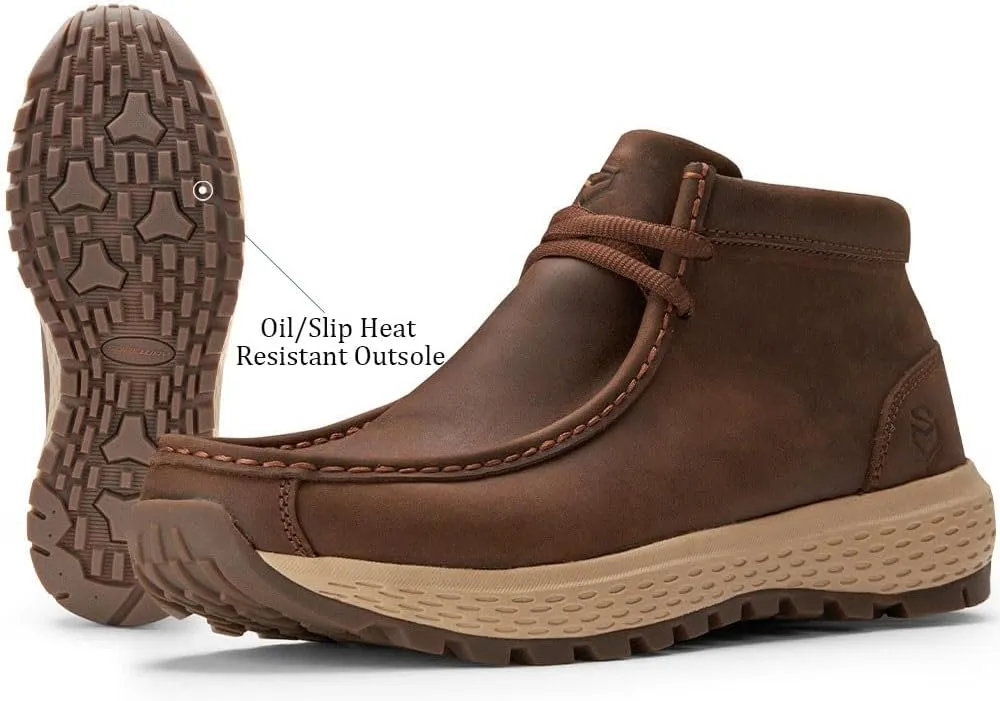SUREWAY Men's Chukka Boots,Fashion and Comfort Driving Shoes,Lightweight Durability Leather Moc Toe Work Boots