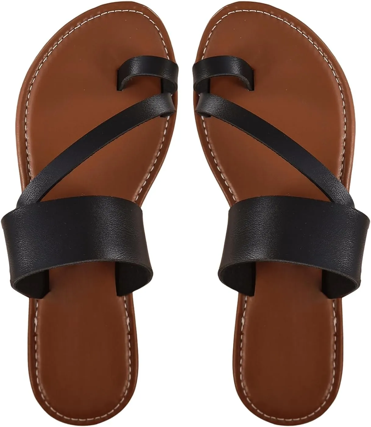 SweatyRocks Women's Open Toe Thong Sandals Slip on Toe Ring Flat Sandals Beach Summer Slide Sandals