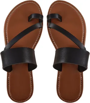 SweatyRocks Women's Open Toe Thong Sandals Slip on Toe Ring Flat Sandals Beach Summer Slide Sandals