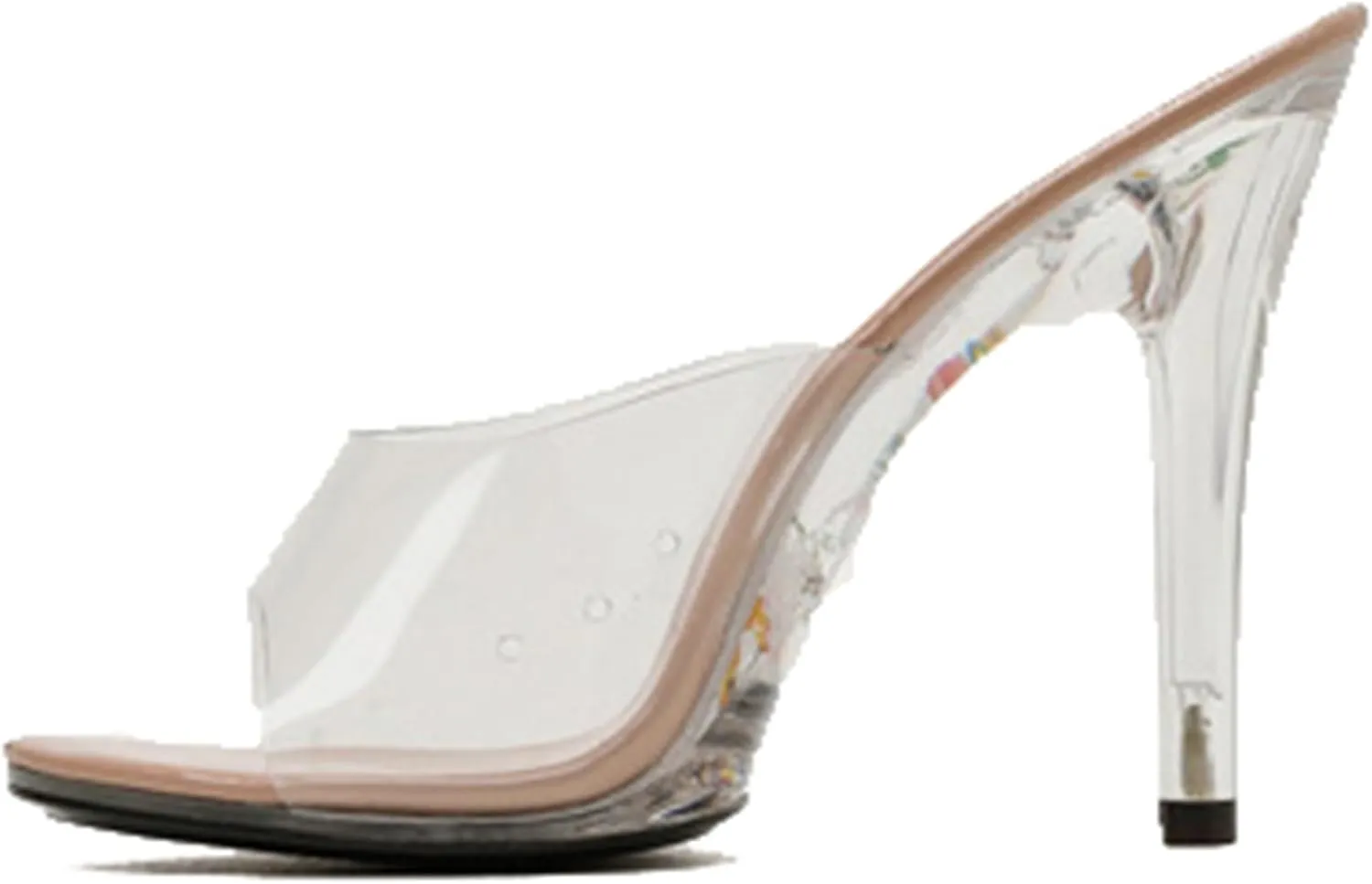 TDA Transparent Peep Toe for Women Stiletto Heels Mules Slip on Dress Sandals