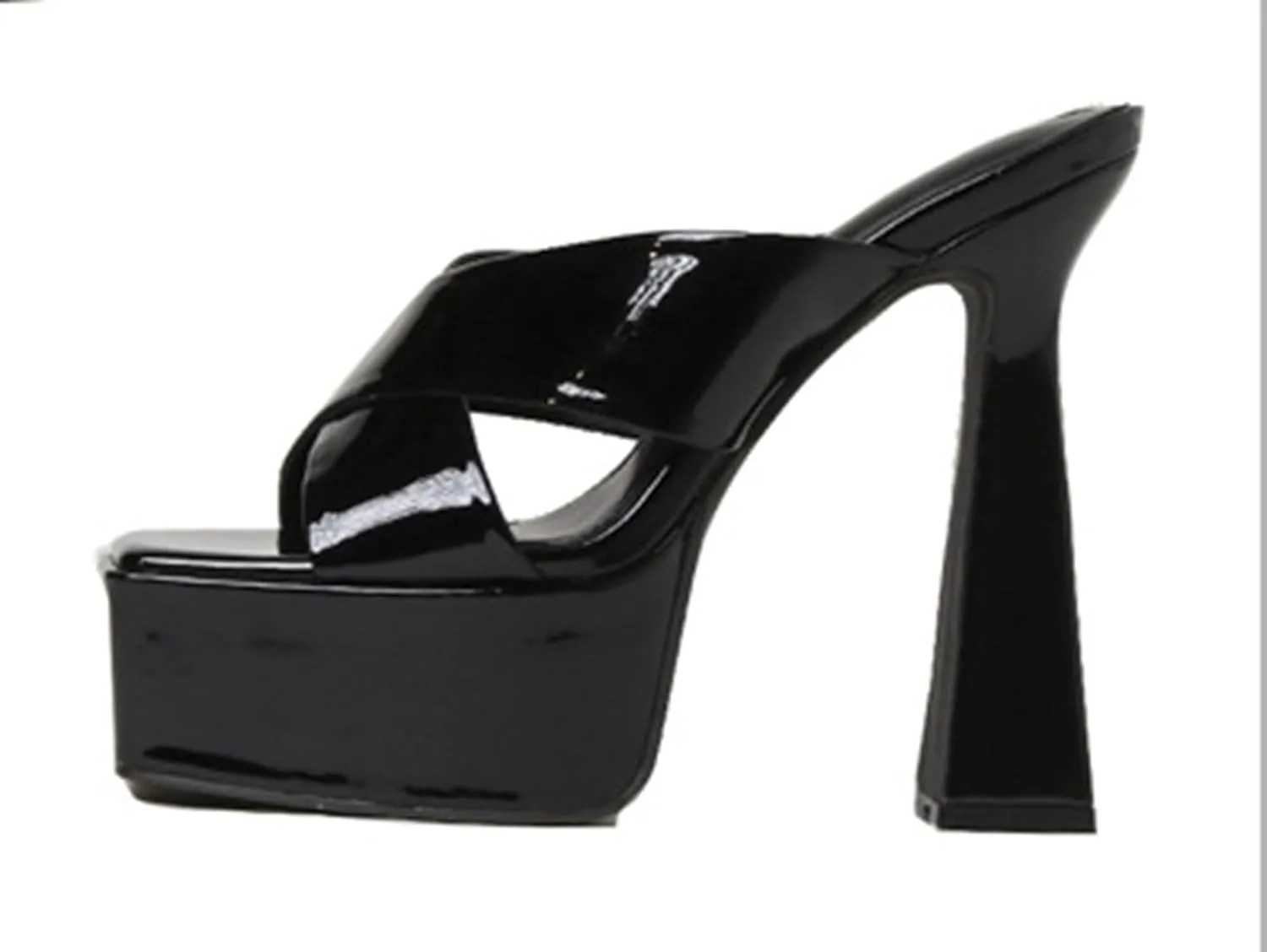 TDA Womens Chunky Block High Heels Square Toe Platform Mules Sandals