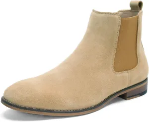 Temeshu Men's Chelsea Slip-on Suede Boots, Genuine Leather Boots, Waterproof Casual Oxford Dress Ankle Bootie MS05