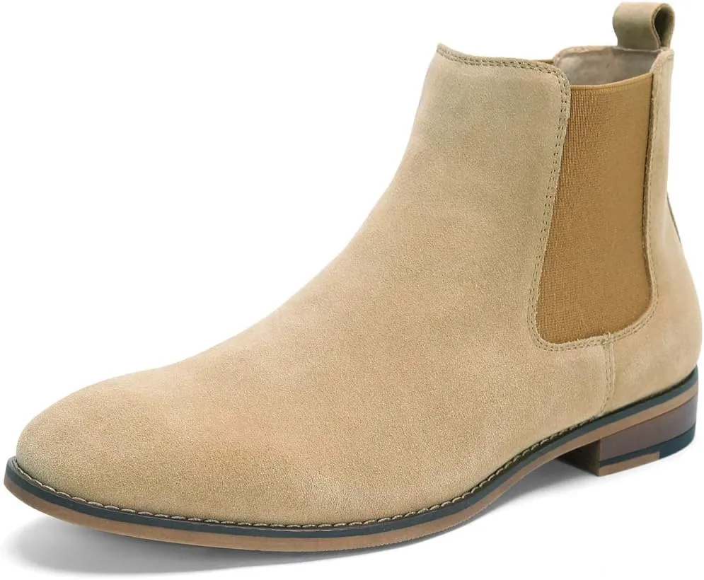 Temeshu Men's Chelsea Slip-on Suede Boots, Genuine Leather Boots, Waterproof Casual Oxford Dress Ankle Bootie MS05
