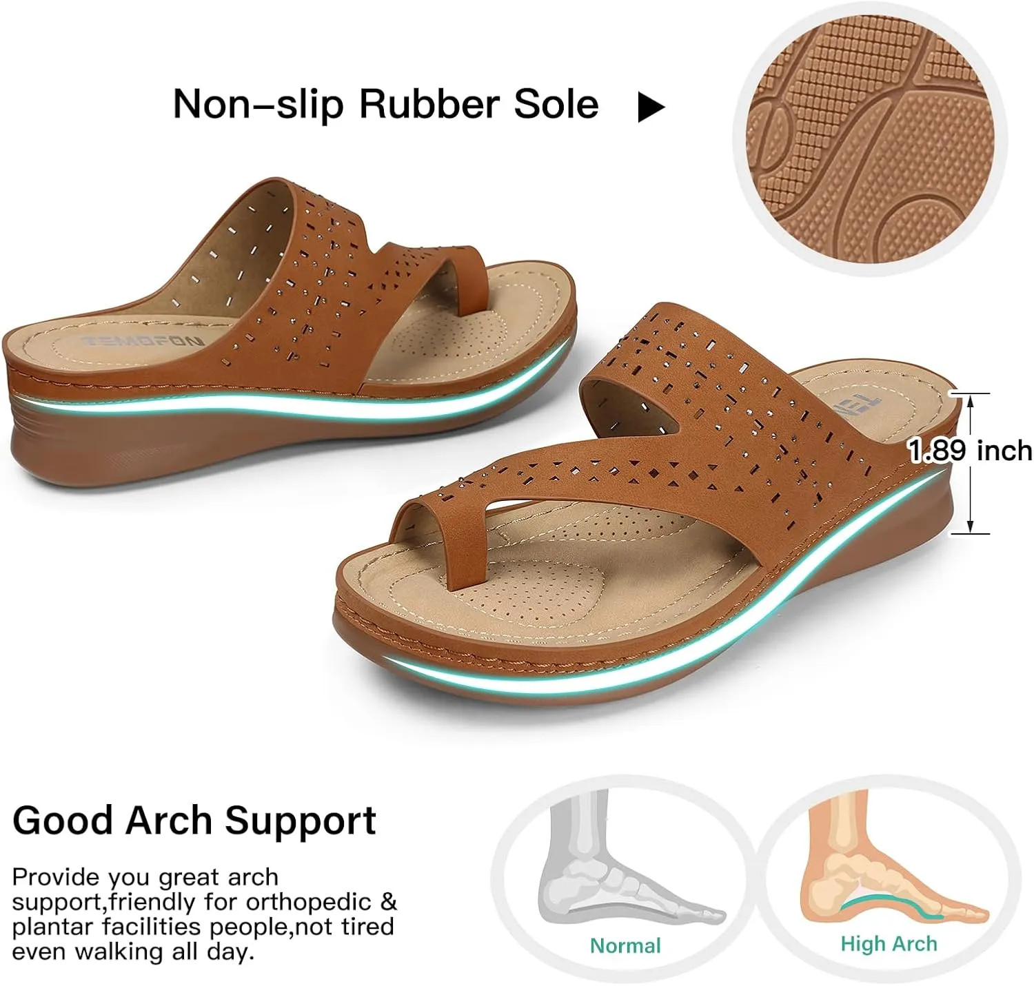 TEMOFON Flip Flops for Women Summer: Comfortable Walking Sandals,Arch Support,Orthopedic Bunion Sandal, Dressy Black/Navy/White Sandals Size 5-11