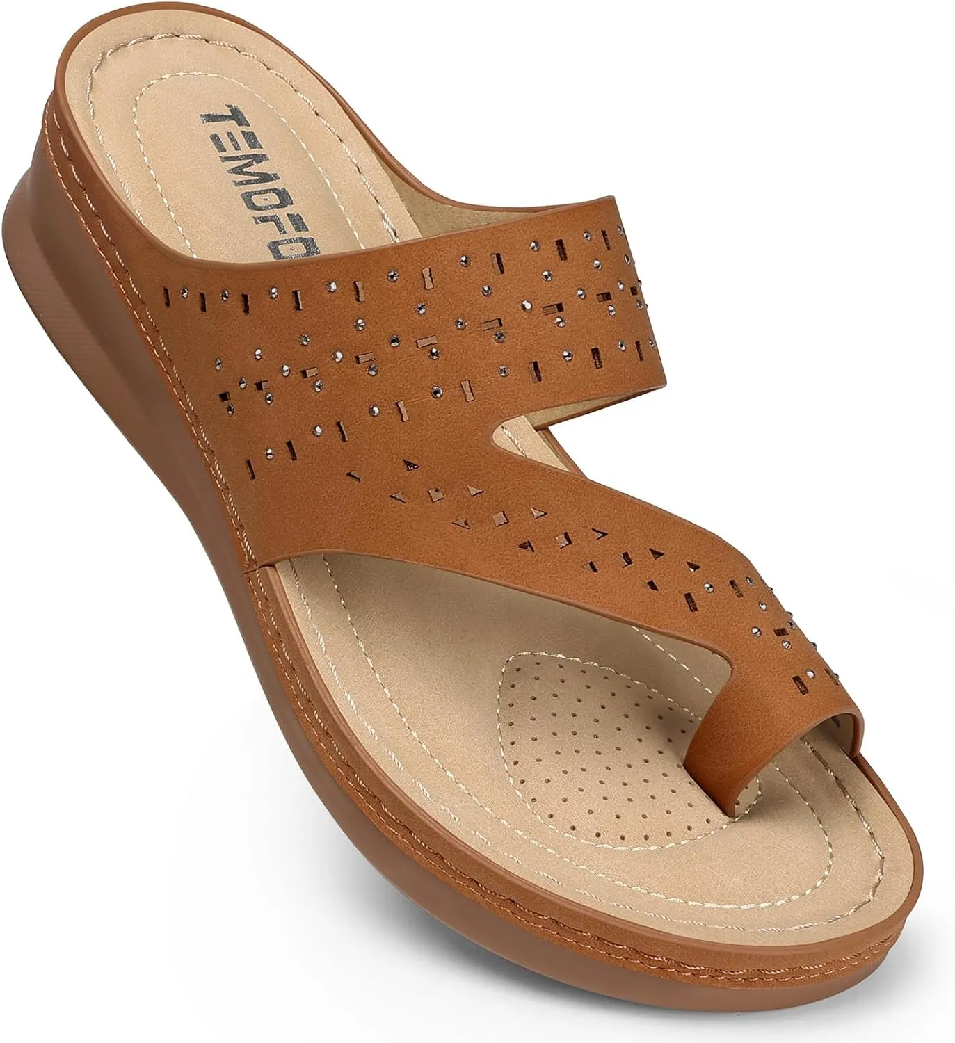 TEMOFON Flip Flops for Women Summer: Comfortable Walking Sandals,Arch Support,Orthopedic Bunion Sandal, Dressy Black/Navy/White Sandals Size 5-11