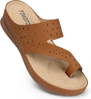 TEMOFON Flip Flops for Women Summer: Comfortable Walking Sandals,Arch Support,Orthopedic Bunion Sandal, Dressy Black/Navy/White Sandals Size 5-11