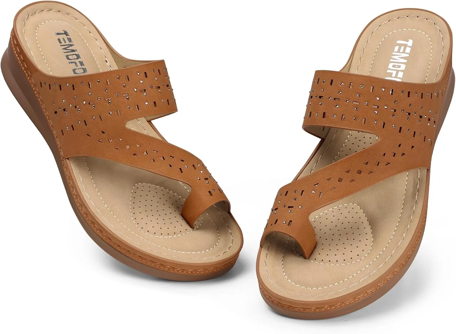 TEMOFON Flip Flops for Women Summer: Comfortable Walking Sandals,Arch Support,Orthopedic Bunion Sandal, Dressy Black/Navy/White Sandals Size 5-11