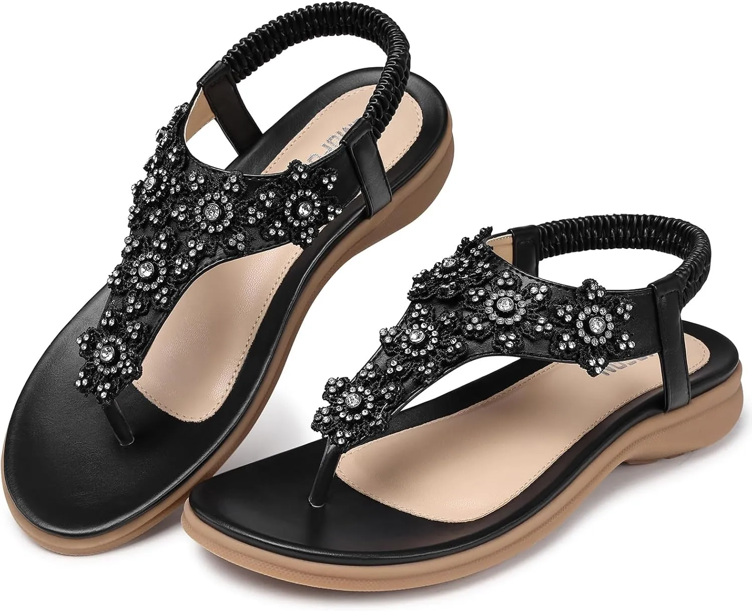TEMOFON Sandals for Women Flat Dressy: Summer Flower Sandals with Ankle Strap Comfortable Casual Walking Flat Sandals Size 5-11