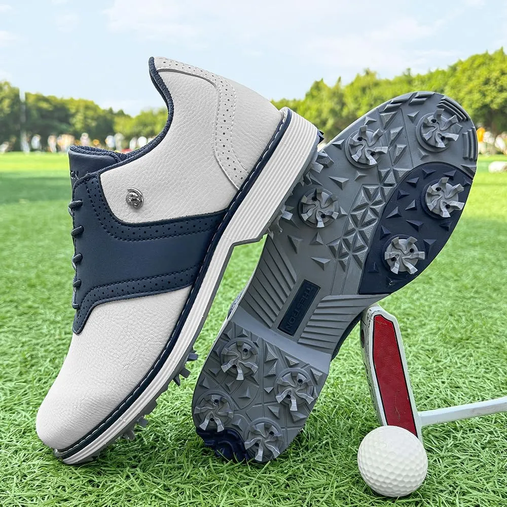 THESTRON Men Professional 9 Spikes Golf Shoes Waterproof Golf Training Sneakers Turf Walking Sneakers Male Spikes Golf Footwears Comfort Golfing Wears