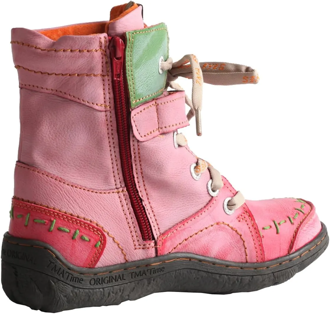 TMA EYES Women's Leather Casual Ankle Boots Fashion Non-slip With Side Zipper Design