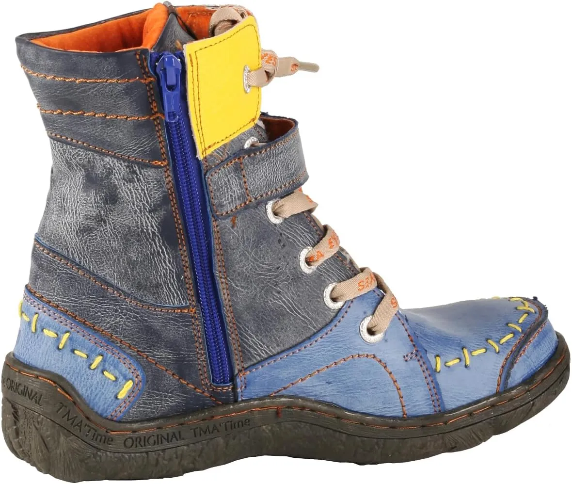TMA EYES Women's Leather Casual Ankle Boots Fashion Non-slip With Side Zipper Design