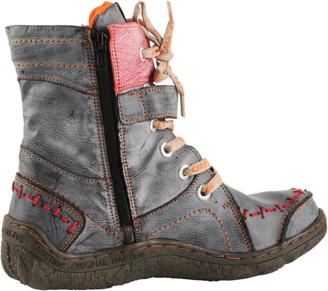 TMA EYES Women's Leather Casual Ankle Boots Fashion Non-slip With Side Zipper Design