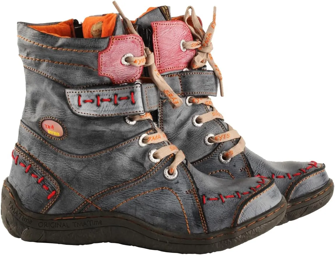TMA EYES Women's Leather Casual Ankle Boots Fashion Non-slip With Side Zipper Design