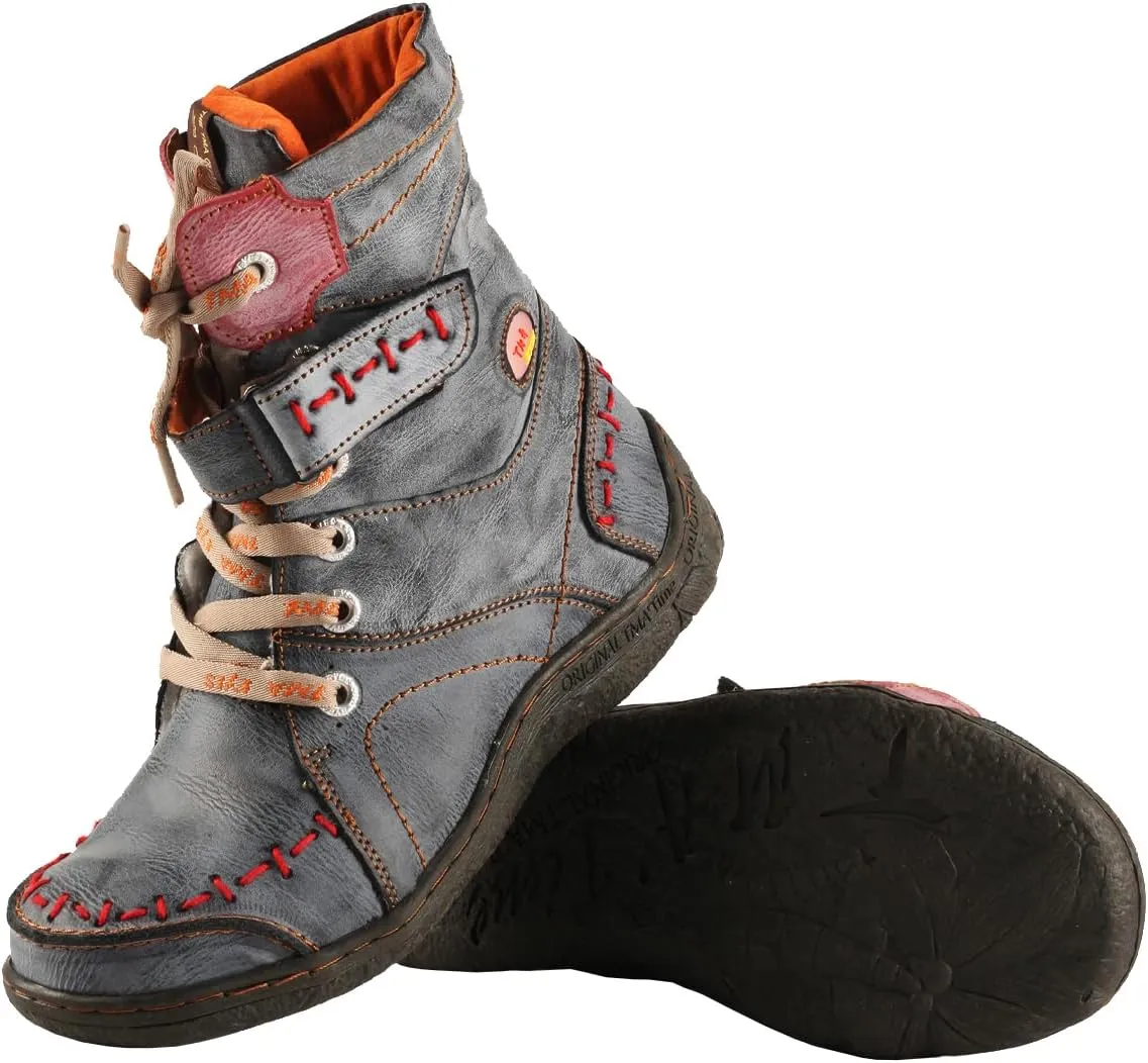 TMA EYES Women's Leather Casual Ankle Boots Fashion Non-slip With Side Zipper Design