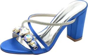 TNXZ Womens Wedding Shoes for Bride Bridesmaid Chunky Heel Open Toe Heels Dress Sandals Glitter Formal Slide Mules with Heel 8.5Cm