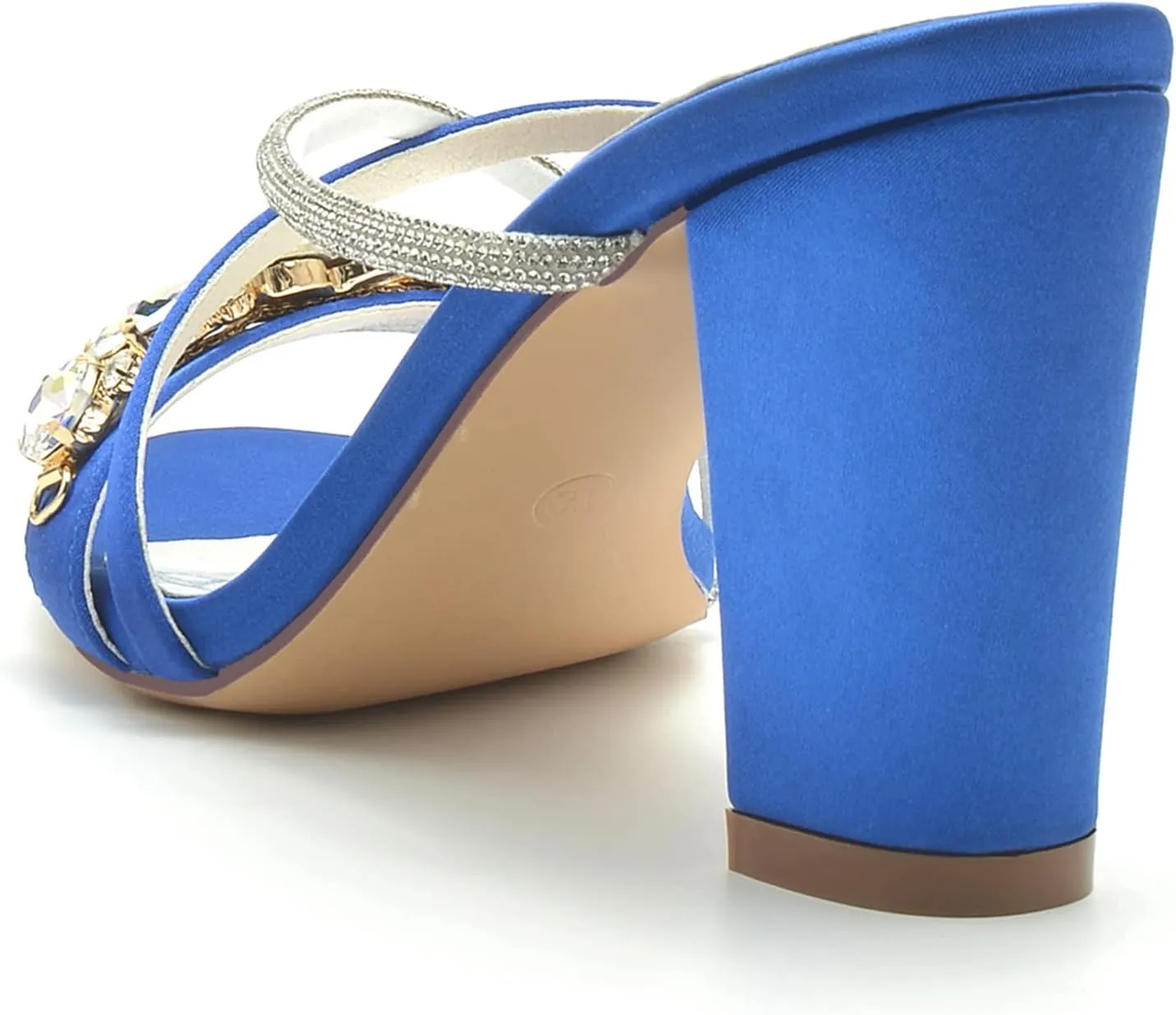 TNXZ Womens Wedding Shoes for Bride Bridesmaid Chunky Heel Open Toe Heels Dress Sandals Glitter Formal Slide Mules with Heel 8.5Cm