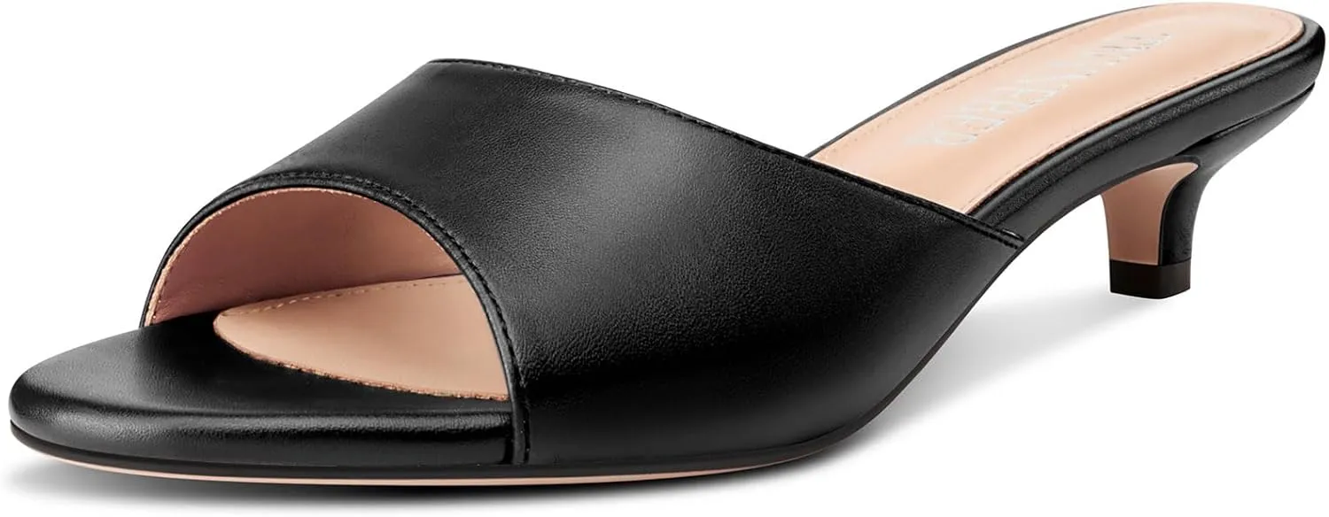 TNYNFBEB Womens Low Kitten Heel Open Toe Sandals Mules Shoes Slingback Prom Party Dress Summer 1.4 Inches Heels