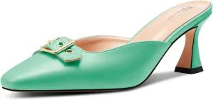 TNYNFBEB Womens Mid Heel Square Toe Pumps Mules Shoes Slingback Slip-on Buckle Prom Basic Classic 2.6 Inches Heels