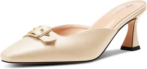 TNYNFBEB Womens Mid Heel Square Toe Pumps Mules Shoes Slingback Slip-on Buckle Prom Basic Classic 2.6 Inches Heels