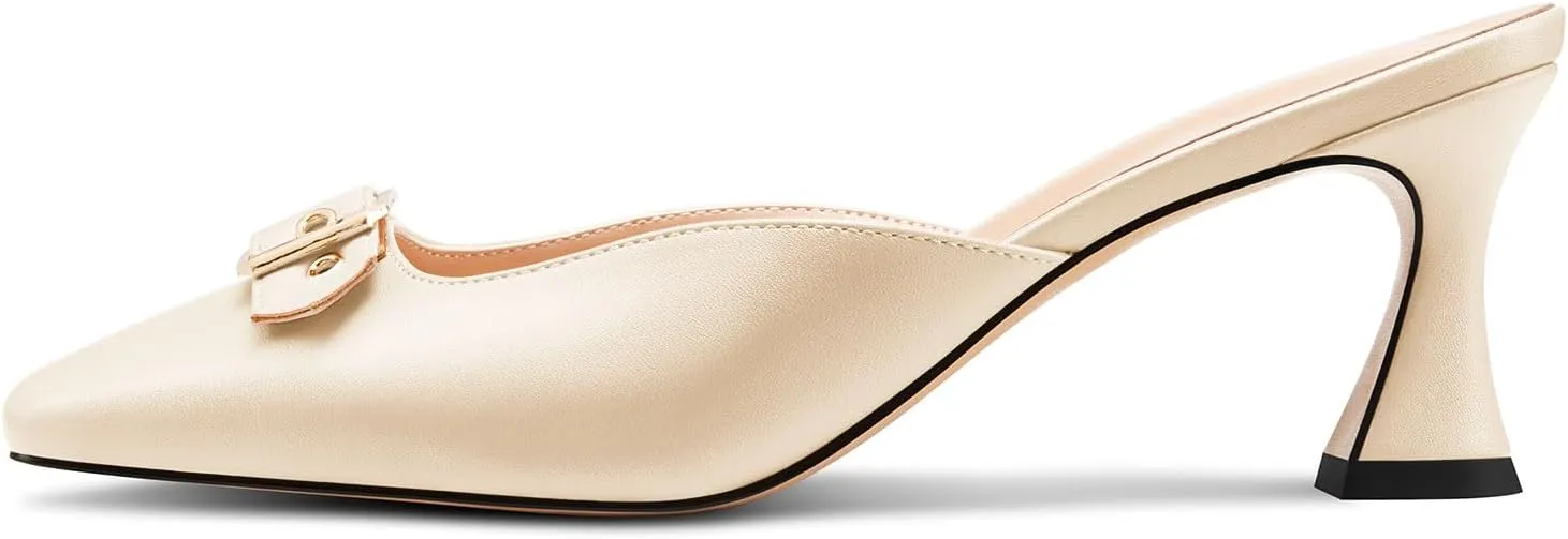 TNYNFBEB Womens Mid Heel Square Toe Pumps Mules Shoes Slingback Slip-on Buckle Prom Basic Classic 2.6 Inches Heels