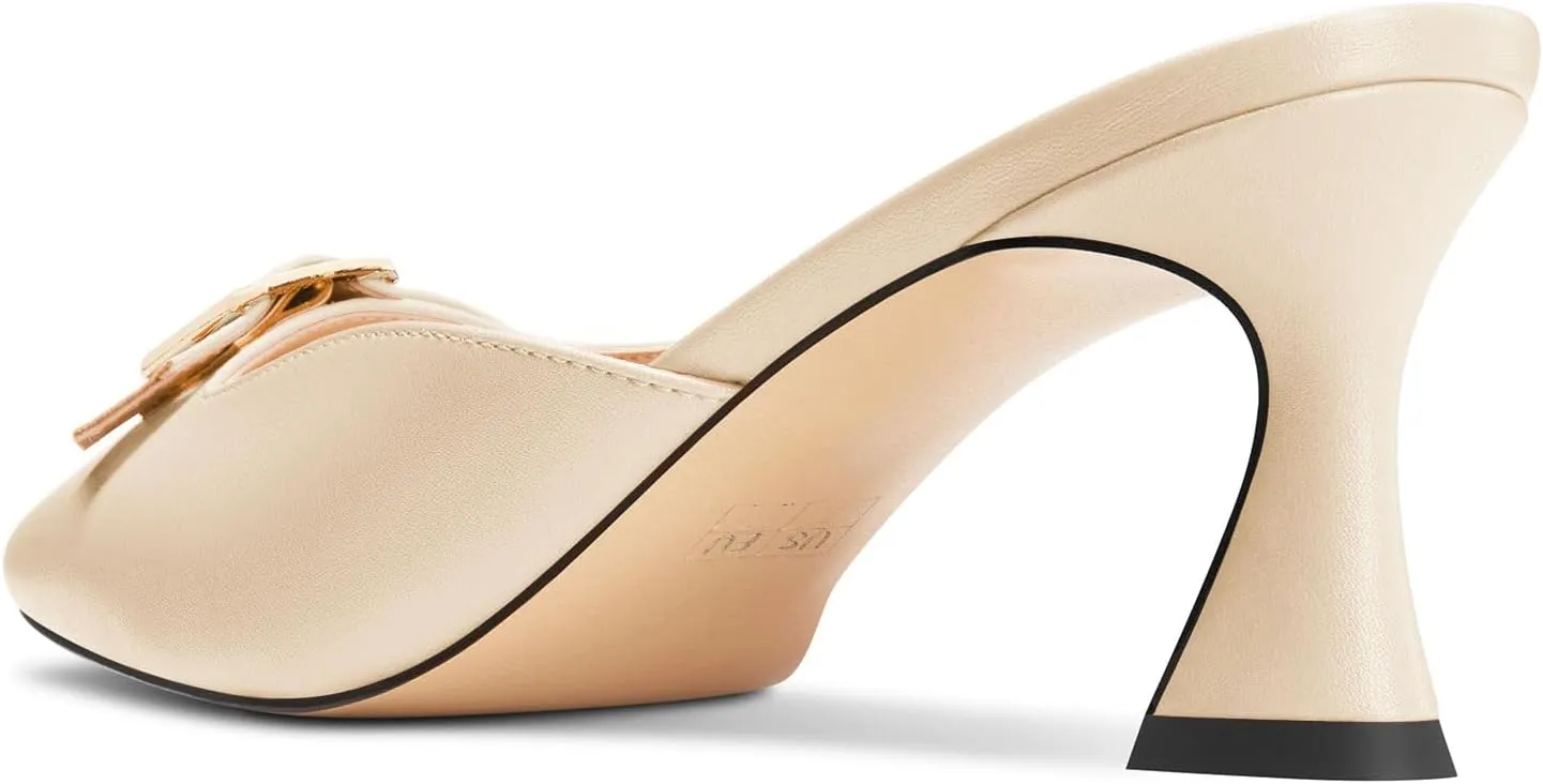 TNYNFBEB Womens Mid Heel Square Toe Pumps Mules Shoes Slingback Slip-on Buckle Prom Basic Classic 2.6 Inches Heels