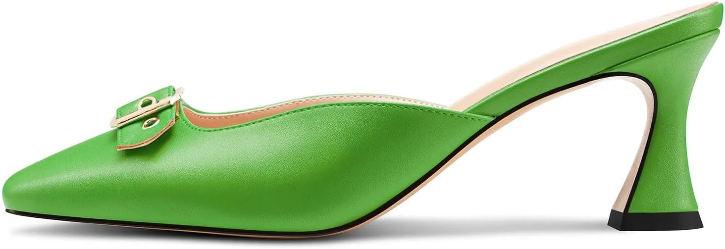 TNYNFBEB Womens Mid Heel Square Toe Pumps Mules Shoes Slingback Slip-on Buckle Prom Basic Classic 2.6 Inches Heels