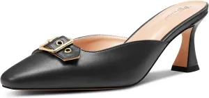 TNYNFBEB Womens Mid Heel Square Toe Pumps Mules Shoes Slingback Slip-on Buckle Prom Basic Classic 2.6 Inches Heels