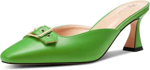 TNYNFBEB Womens Mid Heel Square Toe Pumps Mules Shoes Slingback Slip-on Buckle Prom Basic Classic 2.6 Inches Heels