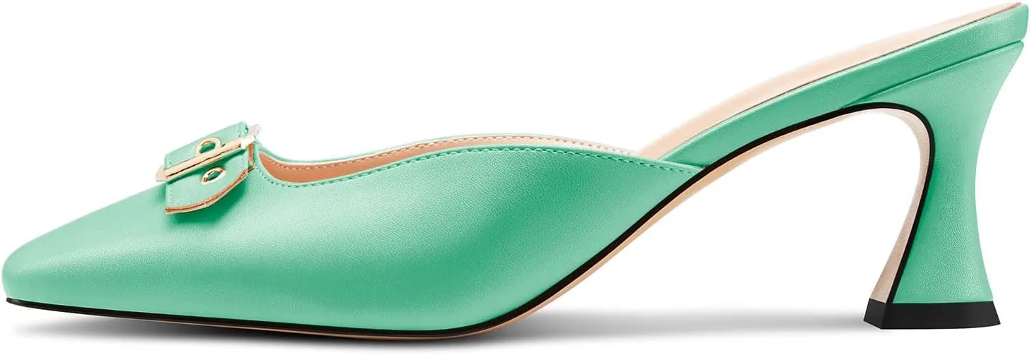 TNYNFBEB Womens Mid Heel Square Toe Pumps Mules Shoes Slingback Slip-on Buckle Prom Basic Classic 2.6 Inches Heels