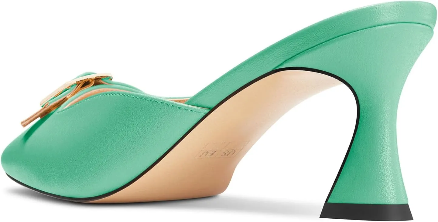 TNYNFBEB Womens Mid Heel Square Toe Pumps Mules Shoes Slingback Slip-on Buckle Prom Basic Classic 2.6 Inches Heels