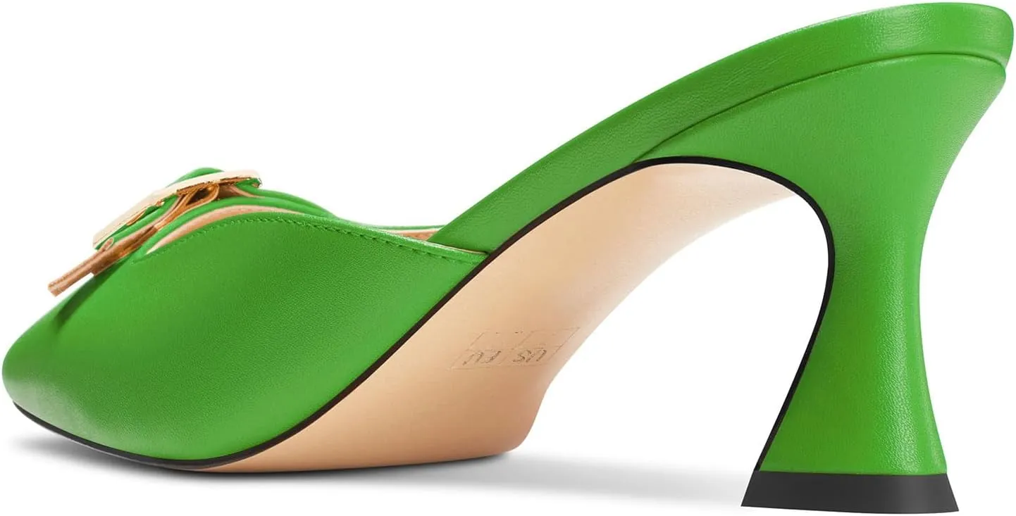TNYNFBEB Womens Mid Heel Square Toe Pumps Mules Shoes Slingback Slip-on Buckle Prom Basic Classic 2.6 Inches Heels