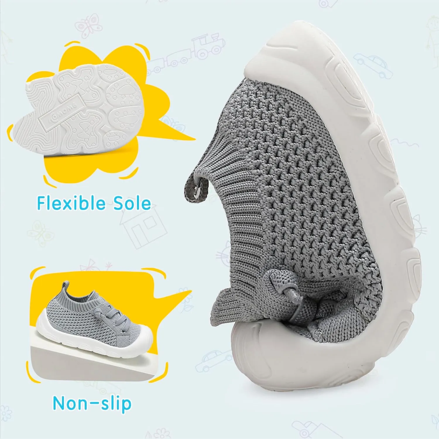 Toddler Baby Girls Boys Shoes Toddler Walking Sneakers Kids Barefoot Slip on Tennis Infant Shoes Lightweight Breathable for First Babies