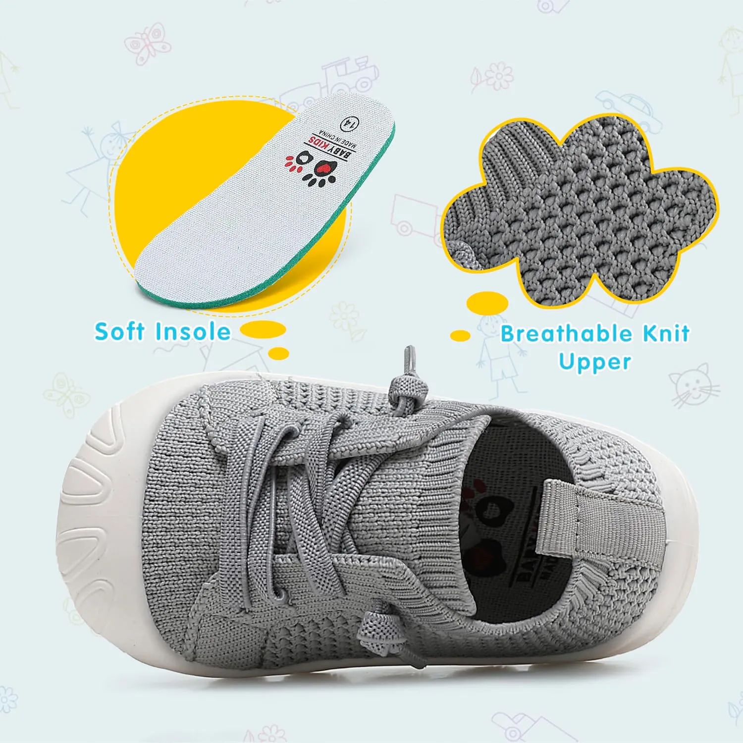 Toddler Baby Girls Boys Shoes Toddler Walking Sneakers Kids Barefoot Slip on Tennis Infant Shoes Lightweight Breathable for First Babies