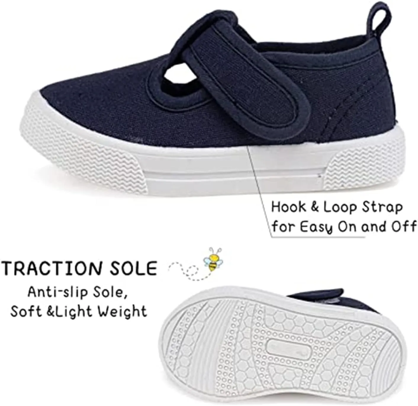 Toddler Boys Girls T-Strap Canvas Sneakers for Little Kids Classical Comfortable Mary Jane Canvas Flats, Non-Slip Casual Canvas Sneaker for Little Kids