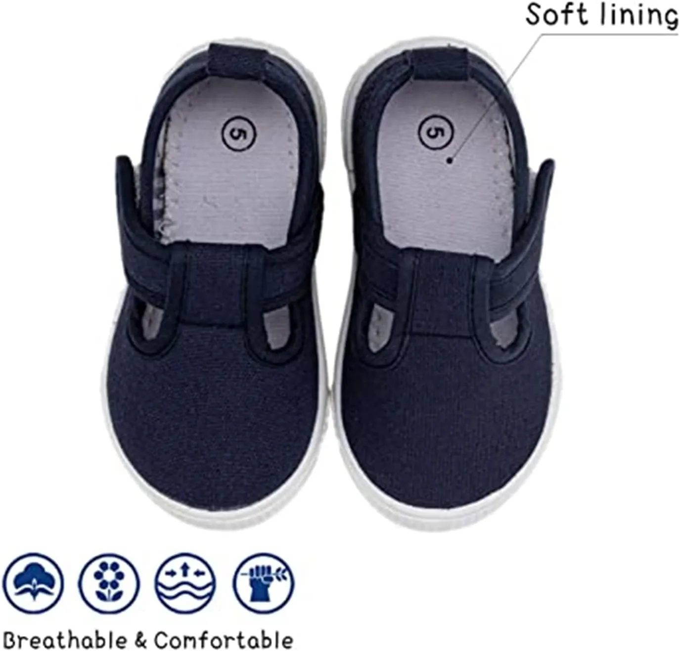 Toddler Boys Girls T-Strap Canvas Sneakers for Little Kids Classical Comfortable Mary Jane Canvas Flats, Non-Slip Casual Canvas Sneaker for Little Kids
